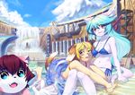  ????? bikini blush canine clothed clothing female group inflatable looking_at_viewer mammal rainbow sitting skimpy sky stairs swimming_pool swimsuit water 