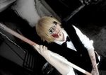  blonde_hair blood cigarette cosplay durarara!! heiwajima_shizuo heiwajima_shizuo_(cosplay) photo reflection sunglasses vest 