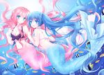  bikini_top blue_eyes blue_hair breasts butt_crack cleavage fish hatsune_miku large_breasts long_hair megurine_luka mermaid miyu_(botan) monster_girl monsterification multiple_girls red_hair twintails underwater very_long_hair vocaloid 