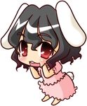  animal_ears black_hair bunny_ears chibi dress female inaba_tewi loli looking_at_viewer open_mouth pink_dress red_eyes solo standing touhou 