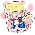  animal_ears blonde_hair cat_ears cat_tail cheese chibi extra_ears food hoshizuki_(seigetsu) kemonomimi_mode mizuhashi_parsee open_mouth puru-see scarf solo tail touhou trembling |_| 