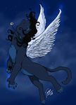 blue blue_belly blue_theme curly_hair fantasy feline female feral flying hair mammal night solo tigan tsareia wings 