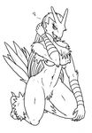  &hearts; abstract_background avian black_and_white blaziken breasts female hair kneeling line_art long_hair looking_at_viewer monochrome nipples plain_background pok&eacute;mon pubic_hair simple_background tail thekid123 white_background 
