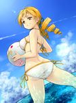  ball beachball bikini blonde_hair drill_hair kyubey looking_back mahou_shoujo_madoka_magica md5_mismatch ocean short_hair solo swimsuit tomoe_mami twin_drills twintails water yellow_eyes youkann00 