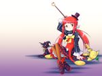  cat collar cross_mind dungeon_and_fighter dungeon_fighter_online earring earrings elf fang female hat highres jewelry loli mage_(dungeon_and_fighter) neople pantyhose pointy_ears red_eyes red_hair staff top_hat wallpaper yoshi_(crossmind) 