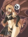  blush bra breasts cleavage collar curvy demon_girl demon_tail demon_wings elbow_gloves fang fingerless_gloves gloves hand_on_hip head_wings hips large_breasts lingerie long_hair lord_of_vermilion momio navel open_mouth orange_hair panties pointy_ears purple_eyes solo succubus succubus_(lord_of_vermilion) tail thighhighs underwear underwear_only v wide_hips wings 