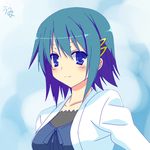  alternate_costume blue_eyes blue_hair casual hair_ornament hairclip jacket jpeg_artifacts mahou_shoujo_madoka_magica miki_sayaka older short_hair smile solo umyonge_(lkakeu) 