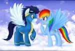  clouds couple equine female friendship_is_magic hasbro male mn27 my_little_pony pegasus rainbow_dash_(mlp) sky soarin_(mlp) standing wings wonderbolts_(mlp) 