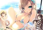  6+girls anger_vein aqua_eyes beach bikini blonde_hair blue_bikini boku_wa_tomodachi_ga_sukunai breasts butterfly_hair_ornament cleavage closed_eyes flat_chest hair_ornament hasegawa_kobato hasegawa_kodaka kashiwazaki_sena kusunoki_yukimura large_breasts looking_at_viewer mikazuki_yozora multiple_girls open_mouth prison_clothes shiguma_rika show_(rinnetenshow) side-tie_bikini soda string_bikini swimsuit takayama_maria two_side_up 