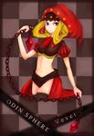  blonde_hair chain character_name copyright_name crop_top highres laika midriff odin_sphere purple_eyes simple_background solo thighhighs velvet_(odin_sphere) 