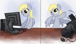  computer cross-eyed damage derpy_hooves_(mlp) equine female food friendship_is_magic happy hasbro horse keyboard_(computer) mammal monitor mouse muffin my_little_pony pegasus pony rage reaction_image rodent shove solo unknown_artist wings 