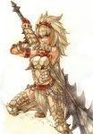  alternate_color ano_(anomiya) armor armpits bad_id bad_pixiv_id barioth_(armor) fur gauntlets huge_weapon kunai mane monster_hunter monster_hunter_portable_3rd red_eyes solo spikes sword vambraces weapon white_hair 