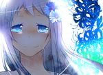  ano_hi_mita_hana_no_namae_wo_bokutachi_wa_mada_shiranai. bad_id bad_pixiv_id blue_eyes flower hanagerian honma_meiko silver_hair solo tears 