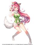  1girl animal_ears artist_request breasts cat_ears cat_tail cleavage cleavage_cutout gloves long_hair looking_at_viewer official_art open_mouth paws perisie_(star_ocean) pink_eyes pink_hair ponytail smile solo star_ocean star_ocean_first_departure tail 