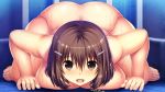  1girl all_fours ass breast_press breasts brown_eyes brown_hair chains game_cg huge_breasts nude open_mouth orz solo sweat tagme 