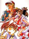  90s baseball_cap big_breasts breasts finger_nails fingernails game hat illustration king_of_fighters kotobuki_tsukasa large_breasts lowres masami_obari neo_geo oobari_masami pony_tail ponytail red_hair shiranui_mai snk terry_bogard the_king_of_fighters yagami_iori 