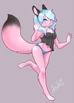  blue_eyes blue_hair canine cute doki female fox hair hybrid lagomorph looking_at_viewer pink rabbit skimpy solo thekitty 