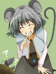  animal_ears capelet closed_eyes finger_to_mouth grey_hair grin ifuji_sakura jewelry mouse mouse_ears mouse_tail nazrin pendant smile solo tail touhou 
