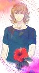  barnaby_brooks_jr blue_eyes flower glasses green_eyes hibiscus looking_at_viewer male_focus oto_(phenomenon) shirt smile solo t-shirt tiger_&amp;_bunny 