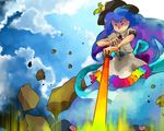  bad_deviantart_id bad_id blue_hair day hat hinanawi_tenshi long_hair rock sky solo spacepirate-lu sword sword_of_hisou touhou weapon 