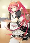  bad_id bad_perspective bad_pixiv_id bad_proportions bow fingernails gradient_hair highres long_hair maid multicolored_hair original red_eyes red_hair smile solo thighhighs tray twintails very_long_hair white_legwear yana_mori zettai_ryouiki 