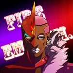  dark_skin dark_skinned_male dual_persona earrings fire_emblem_(tiger_&amp;_bunny) fur_trim jewelry lipstick makeup male_focus mask nakkushi nathan_seymour pink_eyes pink_hair spandex superhero tiger_&amp;_bunny 