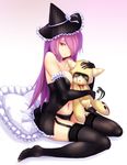  arc_system_works black_gloves black_legwear black_panties black_stockings black_thighhighs blazblue blazblue_phase_0 breasts character_doll doll elbow_gloves feet female garter_straps garters gloves hair_over_one_eye hat highres jubei_(blazblue) konoe_a_mercury lingerie long_hair navel nine_(blazblue) panties pillow pink_hair solo stockings thighhighs tsukikanade underwear witch_hat yellow_eyes 