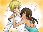  axis_powers_hetalia blush brown_hair couple dark_skin hug seychelles_(hetalia) united_kingdom_(hetalia) 