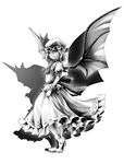  bad_id bad_pixiv_id bat_wings dress greyscale hat monochrome red_eyes remilia_scarlet shadow simple_background solo spot_color tatami_(loop) touhou wings wrist_cuffs 