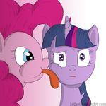  earth_pony equine female feral friendship_is_magic fur hasbro horn horse licking loceri mammal my_little_pony pink_fur pinkie_pie_(mlp) plain_background pony tongue twilight_sparkle_(mlp) unicorn unknown_artist what white_background 