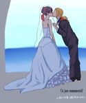  axis_powers_hetalia brown_hair couple dark_skin dress france_(hetalia) kiss seychelles_(hetalia) wedding wedding_dress 