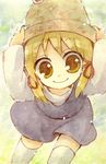  blonde_hair female hat kamoi_hayato loli looking_at_viewer moriya_suwako smile solo standing touhou yellow_eyes 