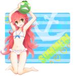  :d armpits arms_up ass_visible_through_thighs bad_id bad_pixiv_id ball barefoot bikini bikini_skirt flaky flat_chest front-tie_top green_eyes happy_tree_friends kneeling long_hair midori_maccha navel open_mouth personification red_hair smile solo swimsuit 