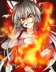  fire fujiwara_no_mokou hair_ribbon ifuji_sakura pyrokinesis red_eyes ribbon silver_hair solo touhou 