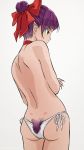 akagi_(fmttps) ass bare_back bikini bow cat_girl cat_tail choker commentary_request eyebrows_visible_through_hair from_behind gegege_no_kitarou grey_background hair_bow hair_bun highres nekomusume nekomusume_(gegege_no_kitarou_6) panties pointy_ears purple_hair red_bow red_choker short_hair side-tie_bikini side-tie_panties simple_background sketch solo standing swimsuit tail topless underwear white_panties white_swimsuit yellow_eyes 