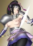  1girl armor black_hair breasts inahime kansuke nipples ponytail samurai_warriors sengoku_musou topless 
