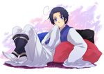  ahoge axis_powers_hetalia black_hair blue_eyes hanbok korea_(hetalia) korean_clothes male_focus pillow shizu_(nanamie) sleeves_past_wrists solo 