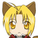  :&lt; animal_ears animated animated_gif blonde_hair cat_ears edward_elric fang fullmetal_alchemist lowres male_focus solo tail yellow_eyes 