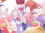  4girls bullying happy multiple_girls school_uniform scissors shiraki_aeka short_hair smile white_hair yume_miru_kusuri 