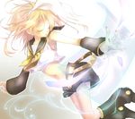  blonde_hair closed_eyes hair_ornament hair_ribbon hairclip kagamine_rin kokoro_(vocaloid) midriff navel plastick ribbon short_hair shorts solo tears vocaloid 