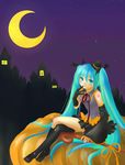  aqua_eyes aqua_hair female girl halloween hat hatsune_miku long_hair moon night pumpkin twintails vocaloid 