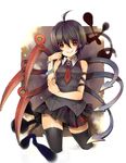  asymmetrical_wings black_hair black_legwear dress highres houjuu_nue red_eyes rojiko short_hair snake solo thighhighs touhou wings 