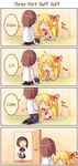  1boy 1girl 4koma :d :| ^_^ blonde_hair blush_stickers bow brown_hair caught chibi closed_eyes closed_mouth comic cynthia_curio dress hair_bow hairband hard_translated maid o_o open_mouth sexually_suggestive shigatake short_dress sincere smile surprised translated twintails walk-in yashiro_seo 