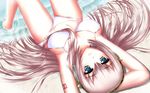  beach bikini blue_eyes day headphones long_hair megurine_luka nohoho_(kakikonchi) pink_hair solo swimsuit vocaloid wallpaper 