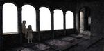  1girl arch bad_id bad_pixiv_id bars child dark greyscale hallway kui_ryouko monochrome original 