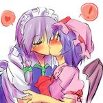  2girls blush cheek_kiss ema20 heart izayoi_sakuya kiss multiple_girls remilia_scarlet sketch spoken_heart touhou yuri 