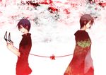  bad_id bad_pixiv_id blue_eyes blue_hair cloak grey_hair headphones makoto_(truechild) megami_ibunroku_devil_survivor multiple_boys naoya protagonist_(devil_survivor) red_eyes 