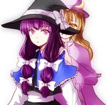  bad_id bad_pixiv_id blonde_hair bow capelet cosplay costume_switch foro_(planet_cage) hair_bow hair_ribbon hat kirisame_marisa kirisame_marisa_(cosplay) long_hair multiple_girls patchouli_knowledge patchouli_knowledge_(cosplay) purple_eyes purple_hair ribbon touhou witch_hat yellow_eyes 