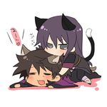  amazu_(tokyo) animal_ears biting black_eyes black_hair cat_ears cat_tail chibi ear_biting fang kemonomimi_mode long_hair multiple_boys ponytail raven_(tales) tail tales_of_(series) tales_of_vesperia white_background yuri_lowell 