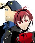  1girl bad_id bad_pixiv_id bow female_protagonist_(persona_3) hair_ornament hairpin hat iori_junpei one_eye_closed persona persona_3 persona_3_portable red_eyes ribbon school_uniform smile 